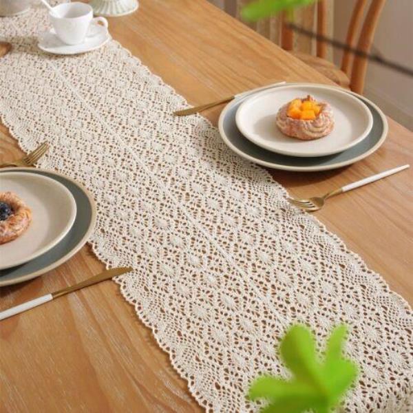 180 CM Cotton Luxury Lace Tassel Dining Cloth Table Runner