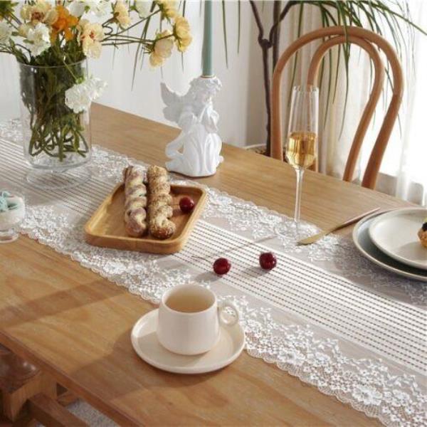 180 CM Retro White Lace Tassel Flower Table Runner