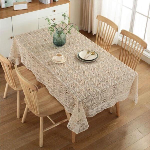 Flora Rectangle Off White Lace Crochet Doily Tablecloth