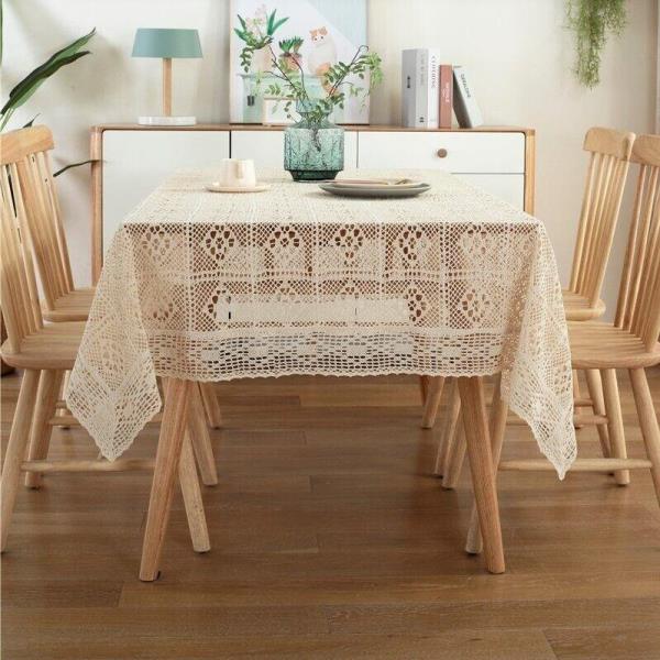 Flora Rectangle Off White Lace Crochet Doily Tablecloth