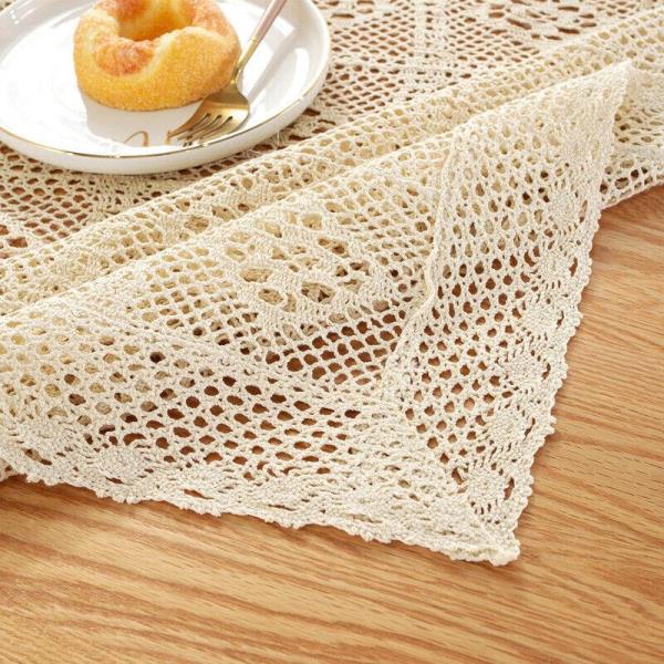 Flora Rectangle Off White Lace Crochet Doily Tablecloth