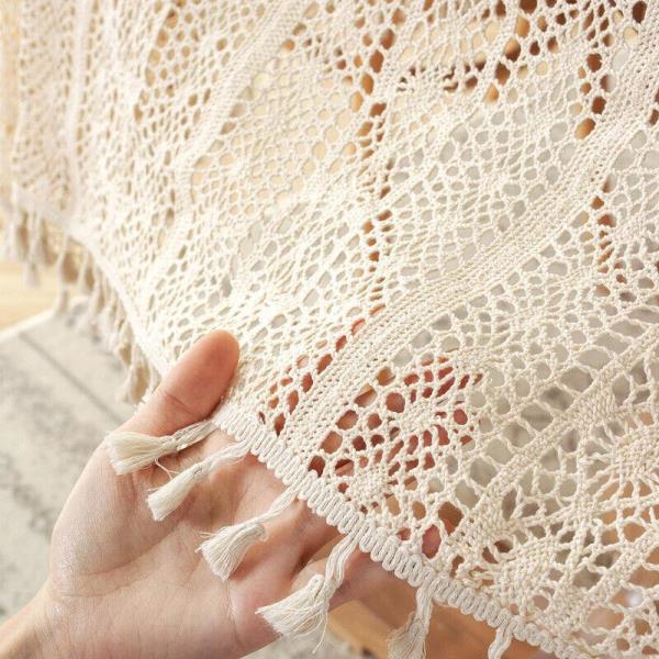 Retro Square Off White Lace Tassel Tablecloth