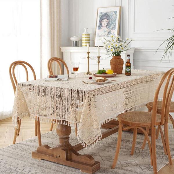 Retro Square Off White Lace Tassel Tablecloth