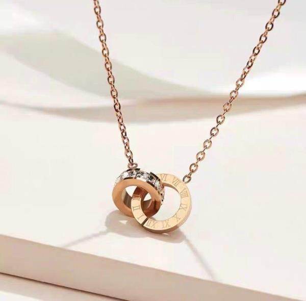 Gold Double Circle Roman Number Necklace