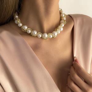 Open Collar White Imitation Pearl Tassel Necklace