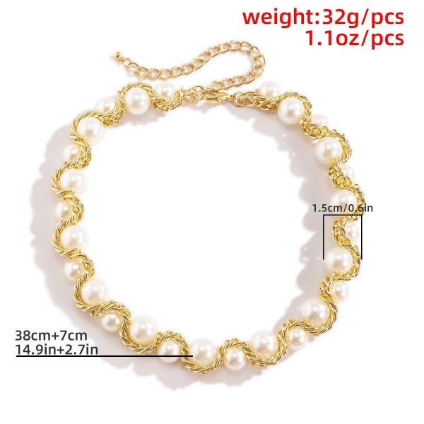 Baroque Gold Twist Knit White Faux Pearl Necklace