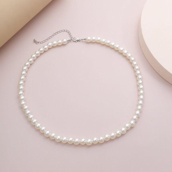 Retro Vintage Simple Round White Faux Pearl Necklace