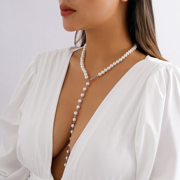 Retro Vintage White Faux Pearl Tassel Necklace