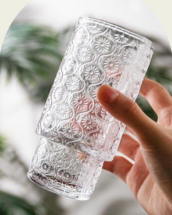 2 Begonia Flower Drinking Crystal Glass Cups