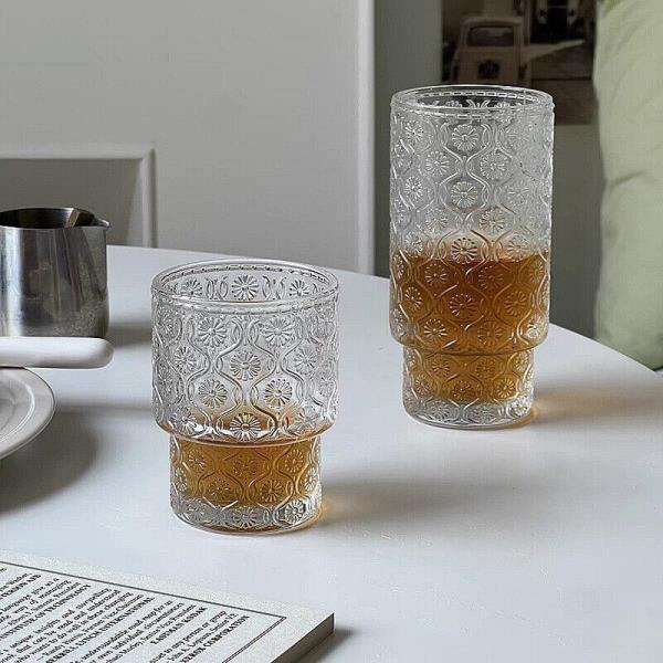 2 Begonia Flower Drinking Crystal Glass Cups