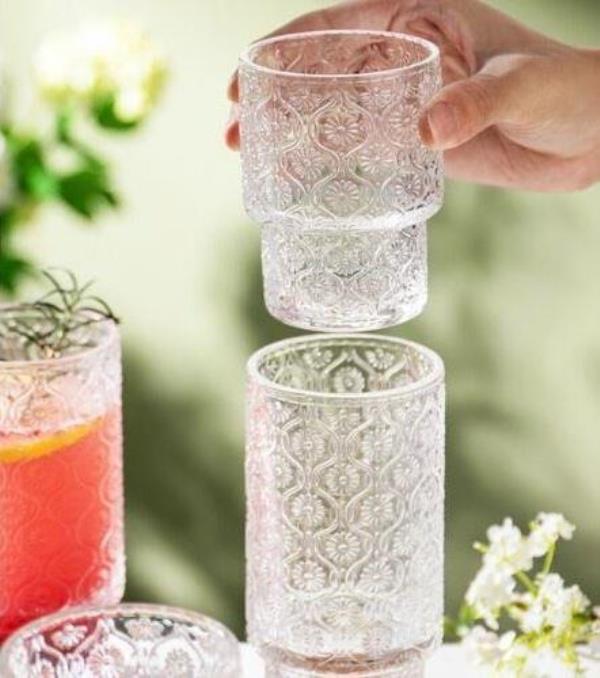 2 Begonia Flower Drinking Crystal Glass Cups