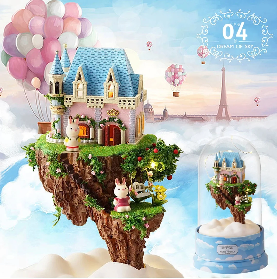 Cutebee Dream Of Sky DIY Rotating Music Box Miniature Dollhouse