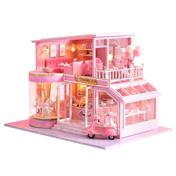 Cute Room DIY Pink Patisserie Cake Shop Music Miniature Dollhouse