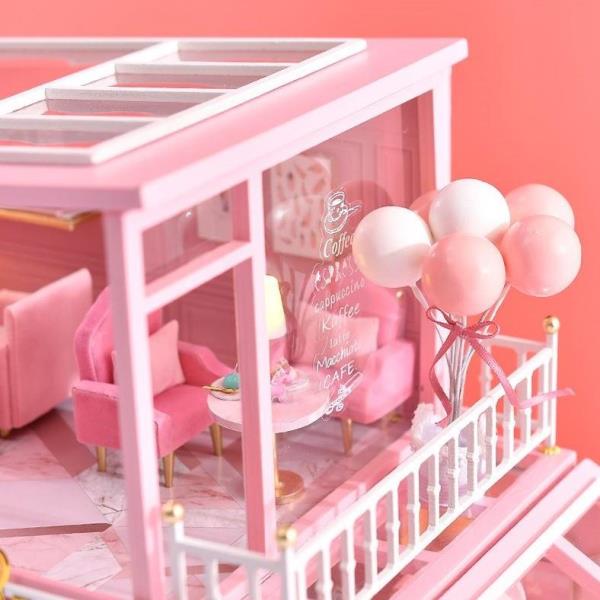 Cute Room DIY Pink Patisserie Cake Shop Music Miniature Dollhouse