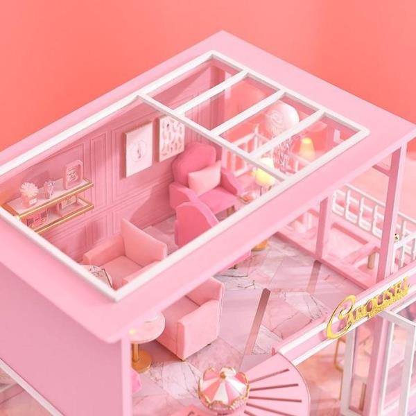 Cute Room DIY Pink Patisserie Cake Shop Music Miniature Dollhouse