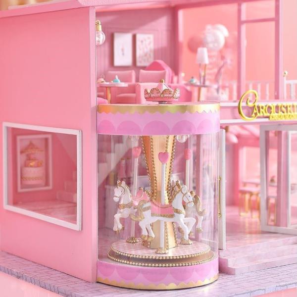 Cute Room DIY Pink Patisserie Cake Shop Music Miniature Dollhouse