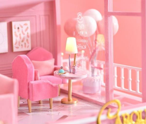 Cute Room DIY Pink Patisserie Cake Shop Music Miniature Dollhouse