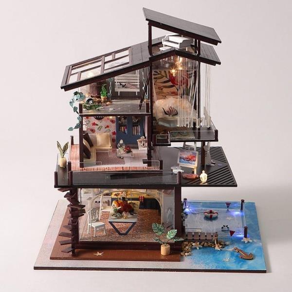 DIY Wooden Coast Villas Beach Music Miniature Dollhouse