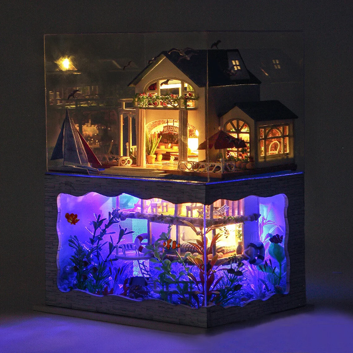 DIY Impression Hawaii Seaside Villa Miniature Dollhouse