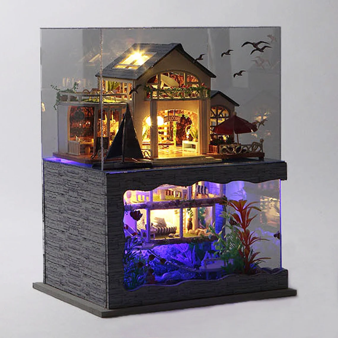 DIY Impression Hawaii Seaside Villa Miniature Dollhouse