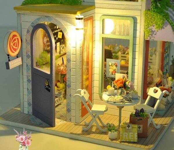 DIY Wooden LED 3D Flower House Miniature Dollhouse