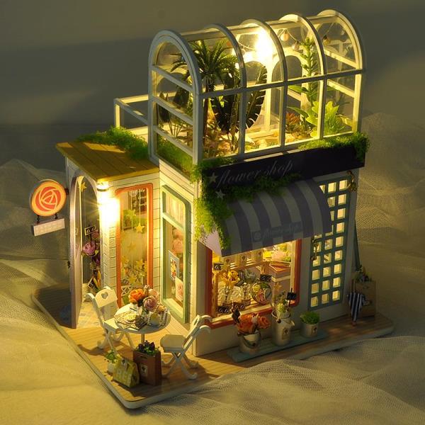 DIY Wooden LED 3D Flower House Miniature Dollhouse