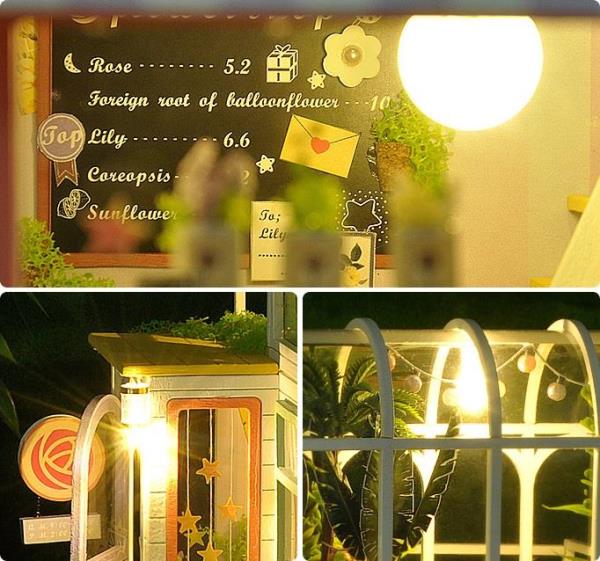 DIY Wooden LED 3D Flower House Miniature Dollhouse