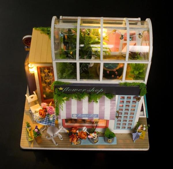 DIY Wooden LED 3D Flower House Miniature Dollhouse