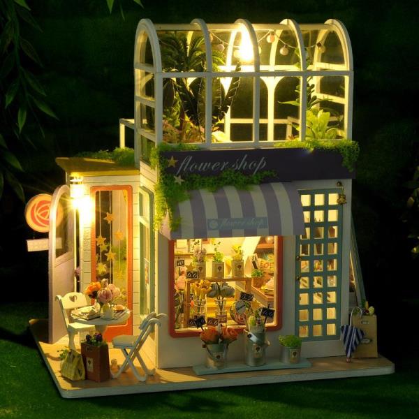 DIY Wooden LED 3D Flower House Miniature Dollhouse