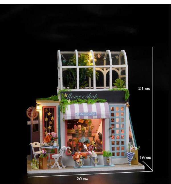 DIY Wooden LED 3D Flower House Miniature Dollhouse