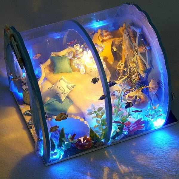 DIY LED 3D Deep Ocean Home Miniature Dollhouse