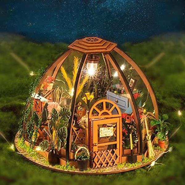 DIY LED Starry Sky 3D Flower Wooden House Miniature Dollhouse