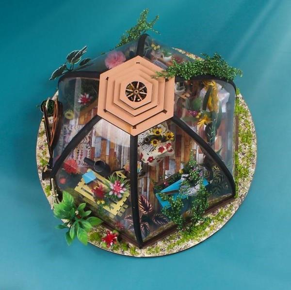 DIY LED Starry Sky 3D Flower Wooden House Miniature Dollhouse