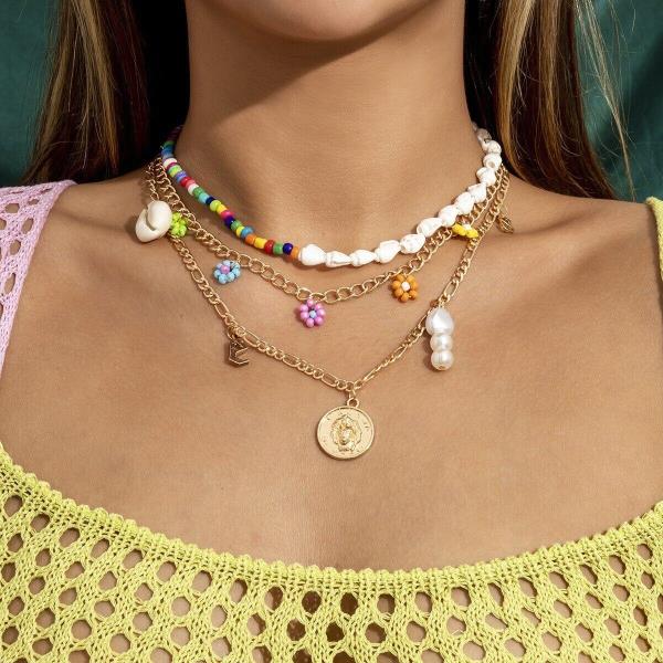 Bohemian Multi Layer Flower Coin Shell Necklace