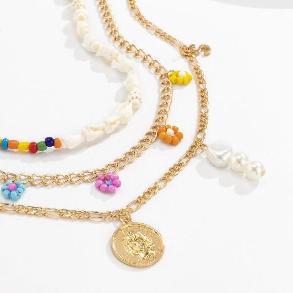 Bohemian Multi Layer Flower Coin Shell Necklace