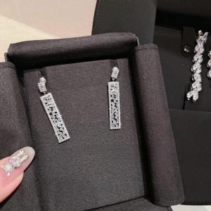 18K Platinum Plated Zircon Silver Rectangle Dangle Earrings