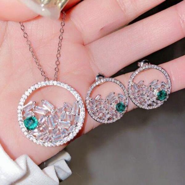 Luxury 18K Platinum Plated Zircon Star Tear Earrings Necklace Set