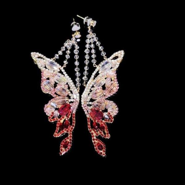 18K Platinum Plated Red Zircon Butterfly Gradient Dangle Earrings