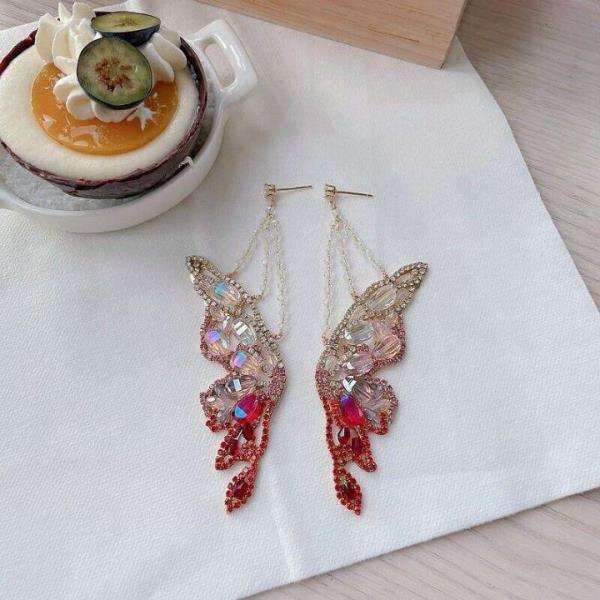 18K Platinum Plated Red Zircon Butterfly Gradient Dangle Earrings