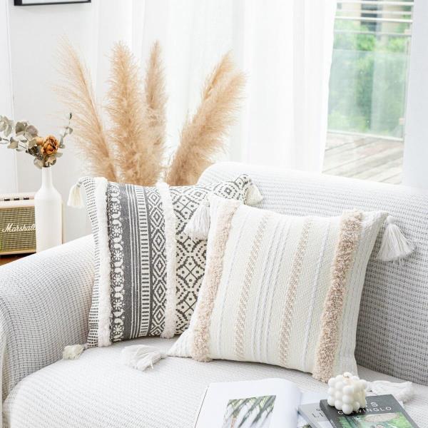 Bohemian White Tassel Sofa Cushion Pillow Cover