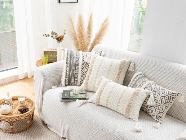 Bohemian White Tassel Sofa Cushion Pillow Cover