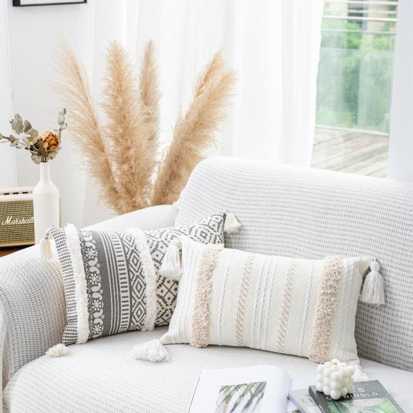 Bohemian White Tassel Sofa Cushion Pillow Cover