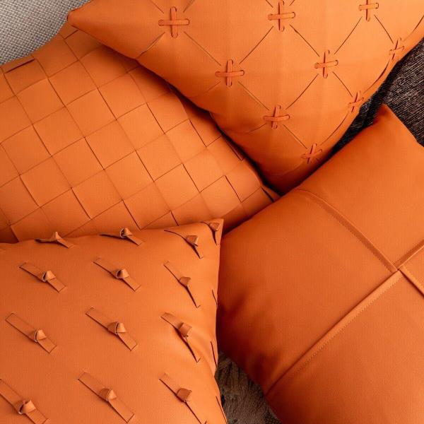 Woven Faux Leather Sofa Square Cushion Pillow Cover