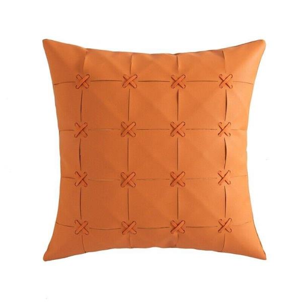 Woven Faux Leather Sofa Square Cushion Pillow Cover