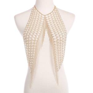 Rhinestone Wave Necklace Chest Chain