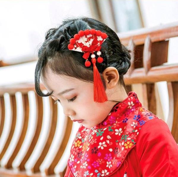 8 Pcs New Year Kids Red Hair Dress Set