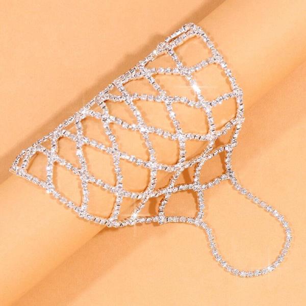 Glitter Rhinestone Net Woven Ring Hand Bracelet 