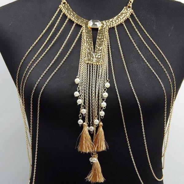 Gold Tassel Necklace Chest Bra Body Chain