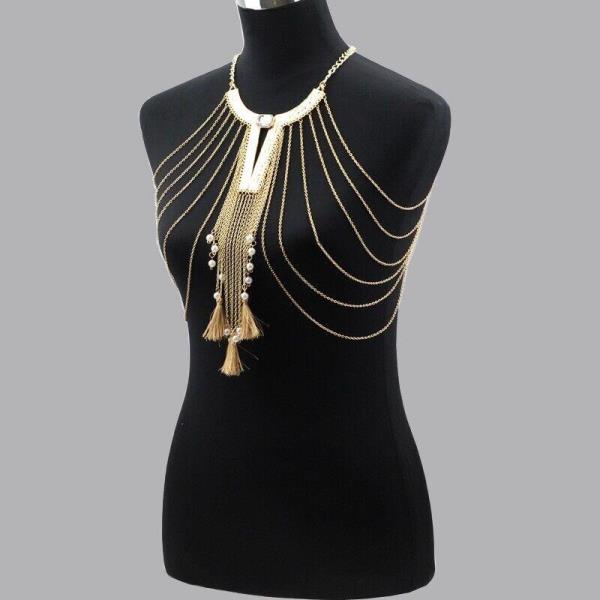 Gold Tassel Necklace Chest Bra Body Chain