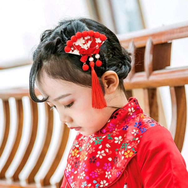 10 Pcs New Year Kids Red Hair Dress Set